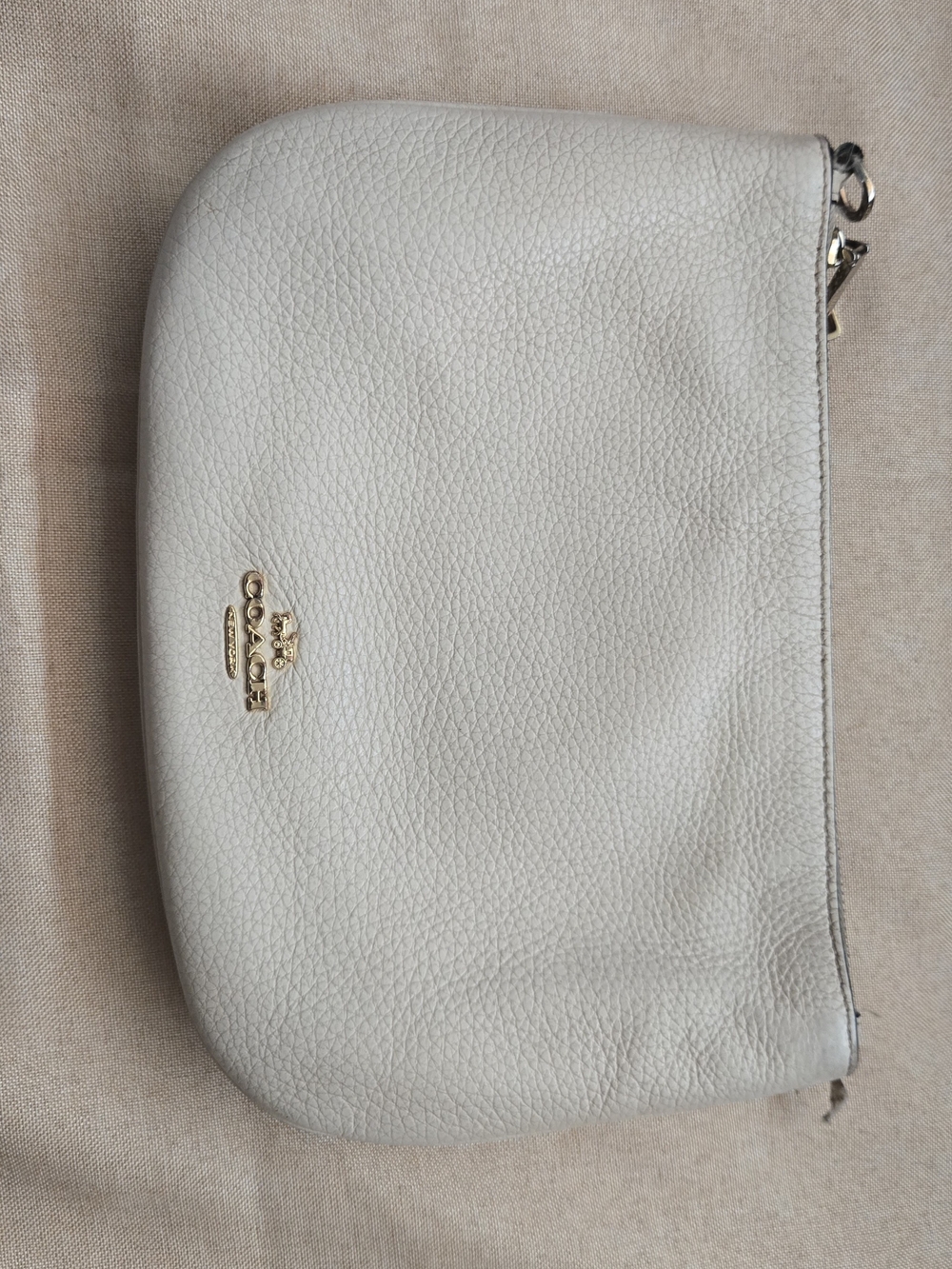 Coach Pebbled Leather Zip Pouch in Light Gray